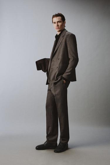 DOUBLE-BREASTED 100% WOOL TEXTURED SUIT BLAZER - Brown by Zara - Image 3