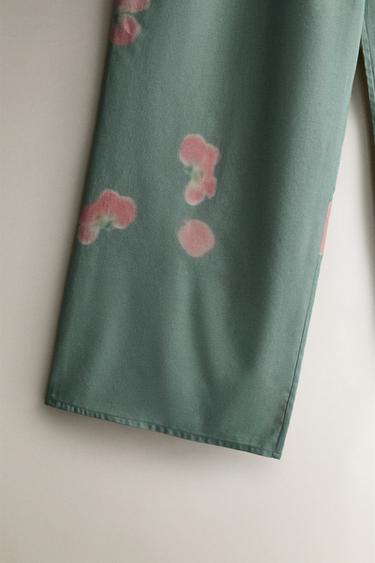 PANTALON COTON FLEURI - Vert / Bleu de Zara - Image 2