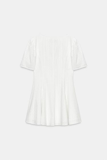 SHORT DRESS WITH CUTWORK EMBROIDERY - Oyster-white by Zara - Image 8