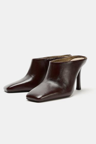 LEATHER MULES WITH SQUARE TOE - Chocolate Brown by Zara - Image 3