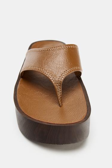 SANDALES PLATEFORMES EN CUIR SOFT - Marron de Zara - Image 3