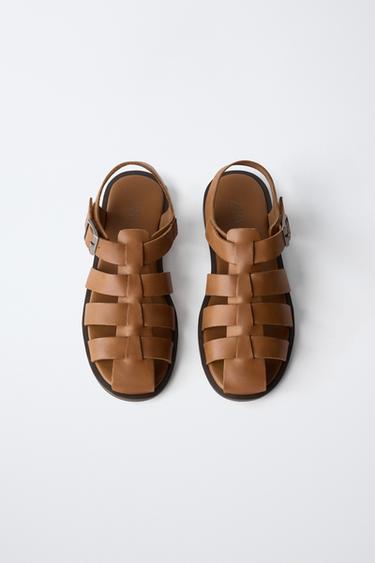 SANDALES STYLE PLAGE EN CUIR - Marron de Zara - Image 3