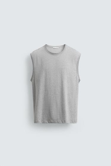RELAXED FIT TANK T-SHIRT - Grey marl by Zara