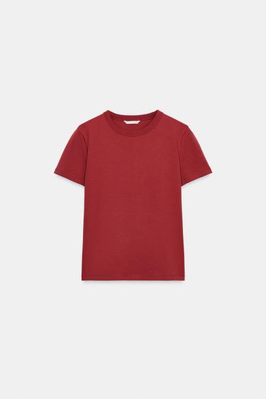 INTERLOCK SHORT SLEEVE T-SHIRT - Burgundy by Zara