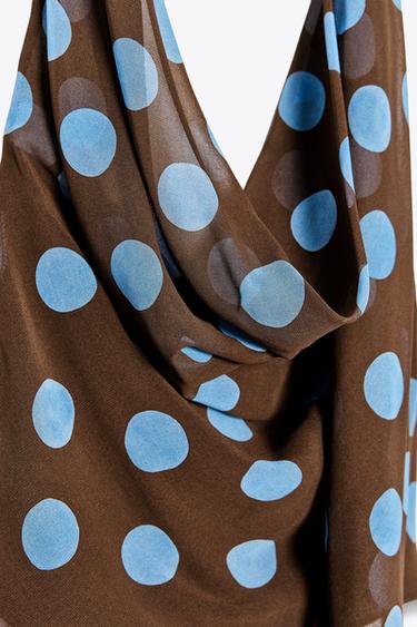 POLKA DOT HALTER TOP WITH SCARF - Brown-Blue by Zara - Image 6