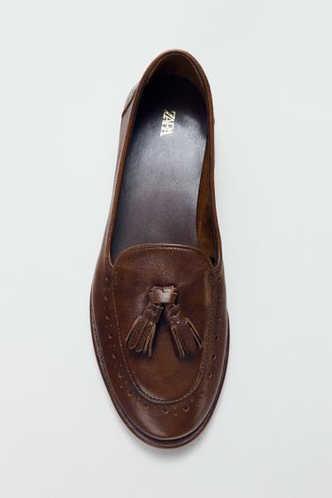 LEATHER TASSEL LOAFERS - Brown by Zara