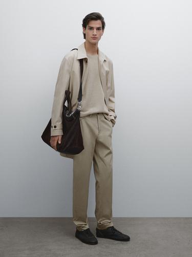 Zara Cotton blend slim fit trousers - Sand