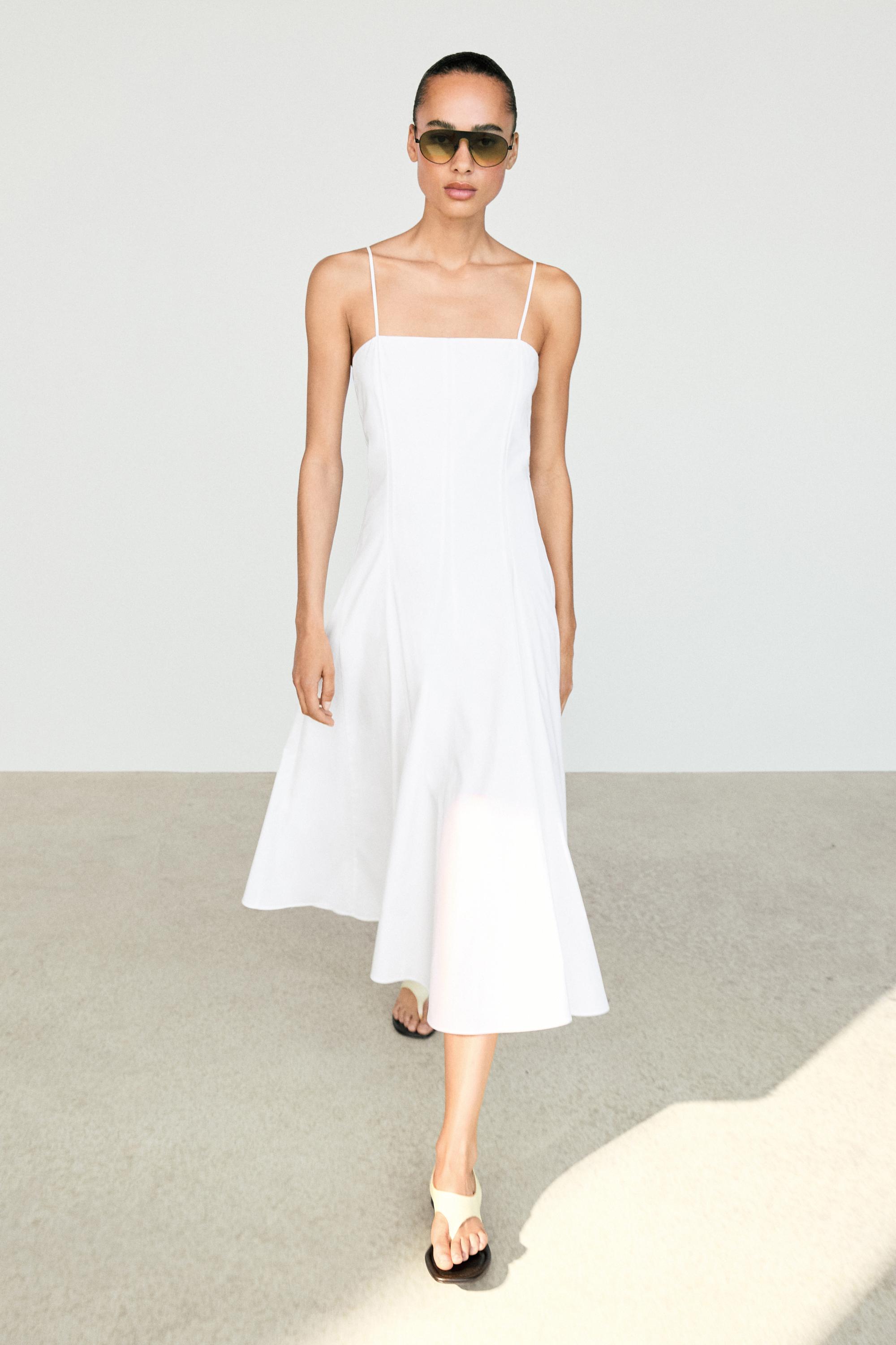 Poplin strap midi dress