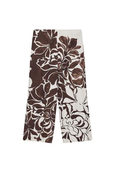 HOSE MIT BLUMENMUSTER IN WICKELOPTIK - Cremefarben / Braun von Zara