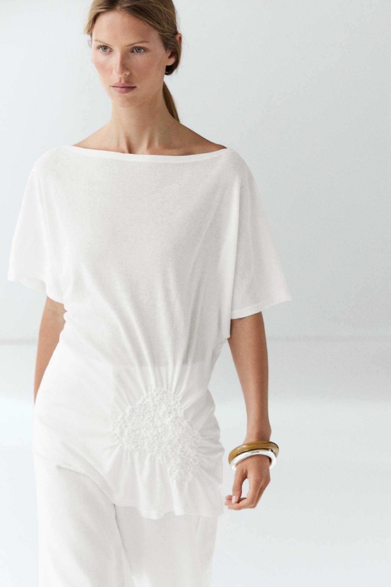 Asymmetric top with embroidered detail — Oyster-white