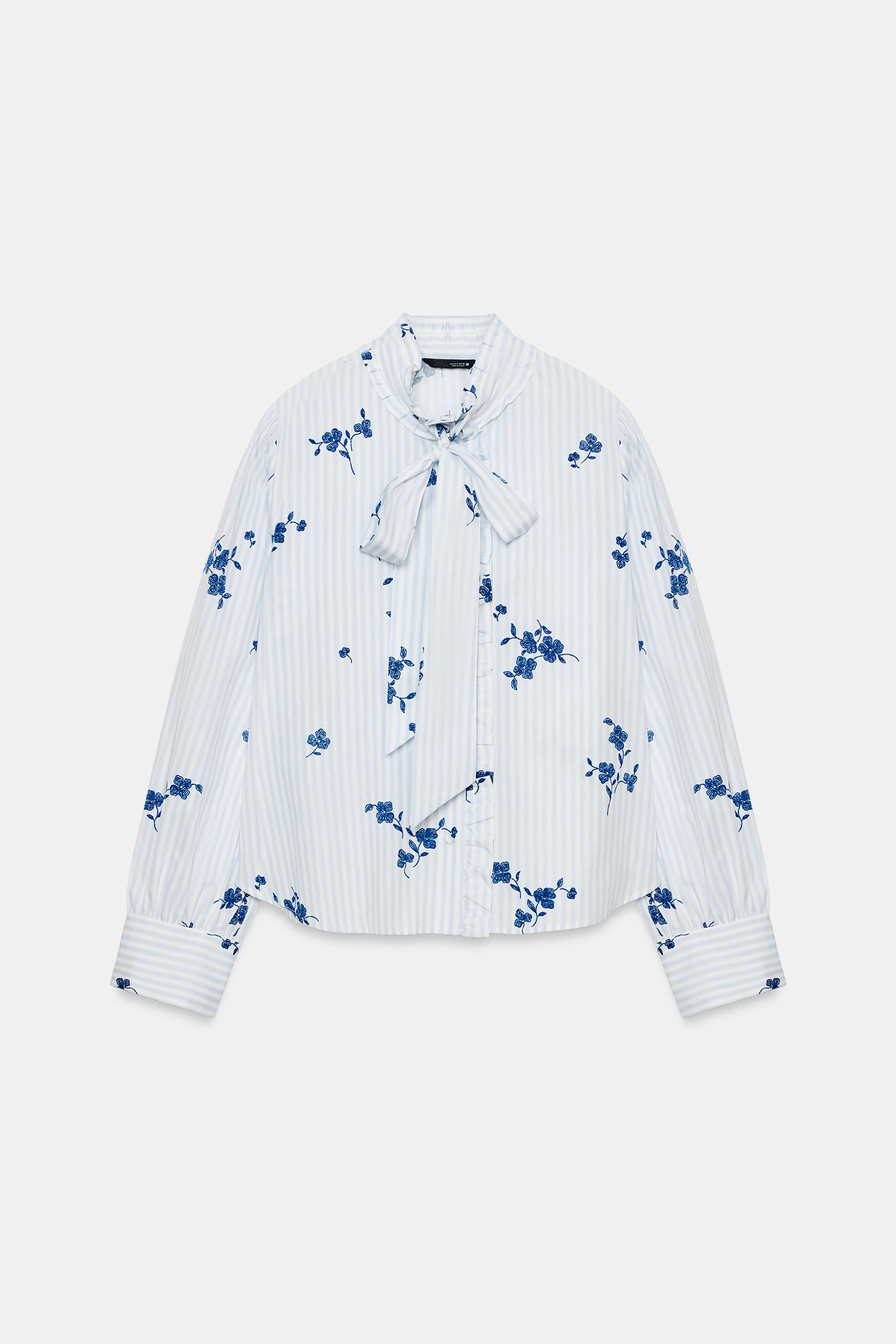 FLORAL PRINT TIE-NECK BLOUSE