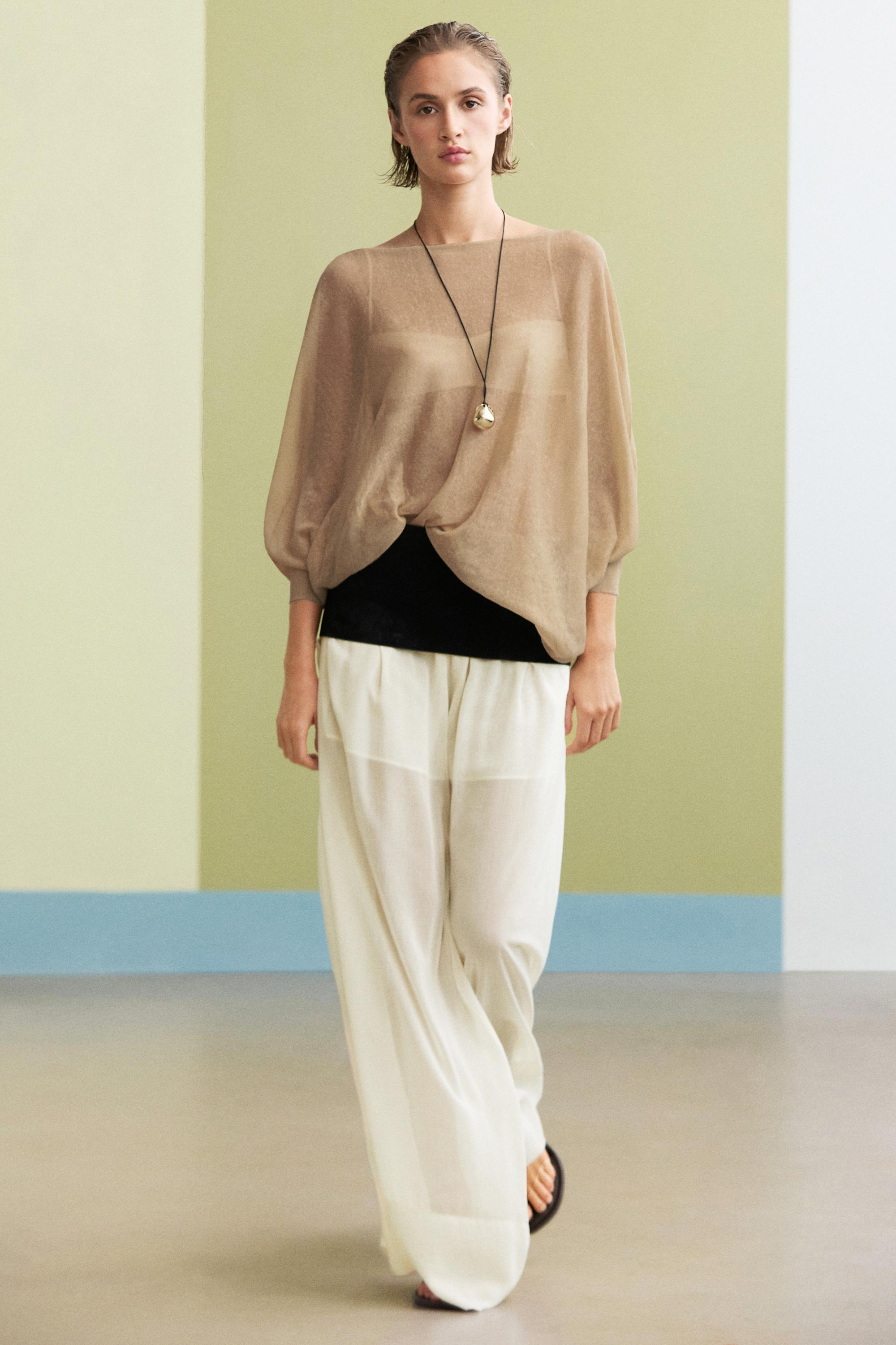 Linen blend flowing cape-style sweater — Mint Green
