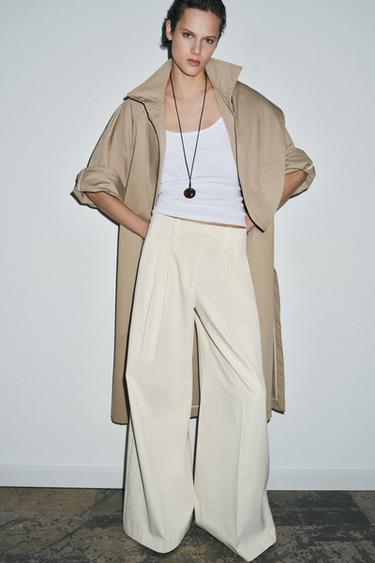 ZW COLLECTION PLEATED WIDE-LEG TROUSERS - Ecru by Zara