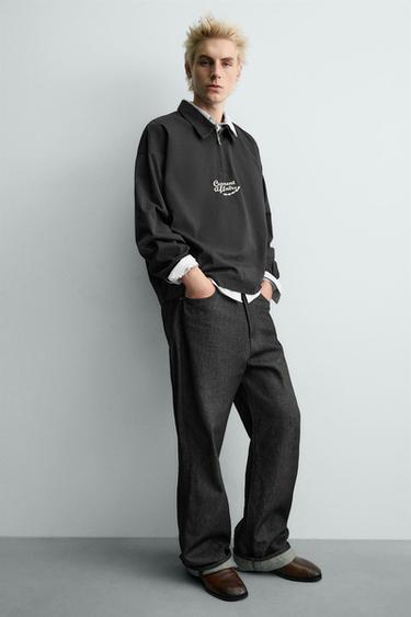 POLO À ZIP BRODÉ - Gris / Bleu de Zara - Image 5