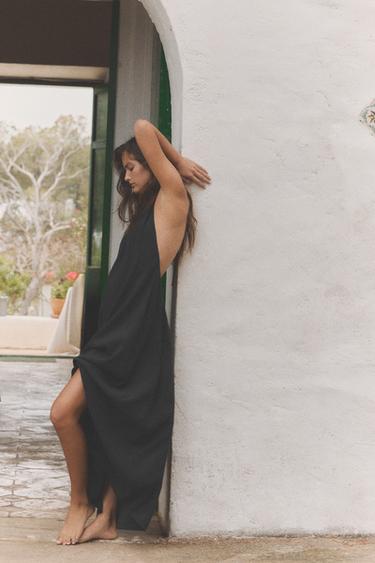 Zara FLOWY HALTER DRESS - Black