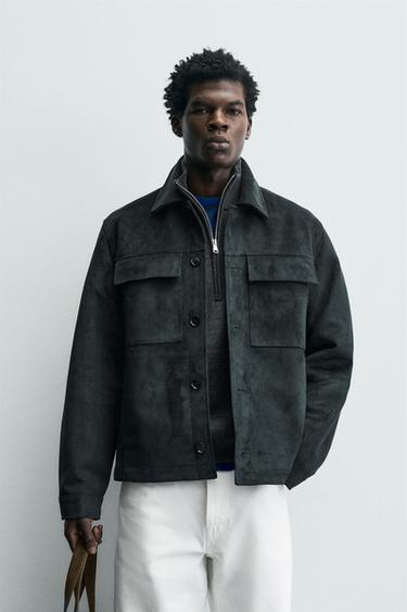 FAUX SUEDE OVERSHIRT - Navy blue by Zara