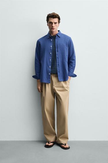 CAMISA REGULAR FIT LINO - ALGODÓN - Azulón de Zara - Imagen 0