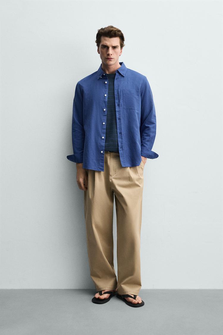 REGULAR FIT KETEN PAMUKLU GÖMLEK