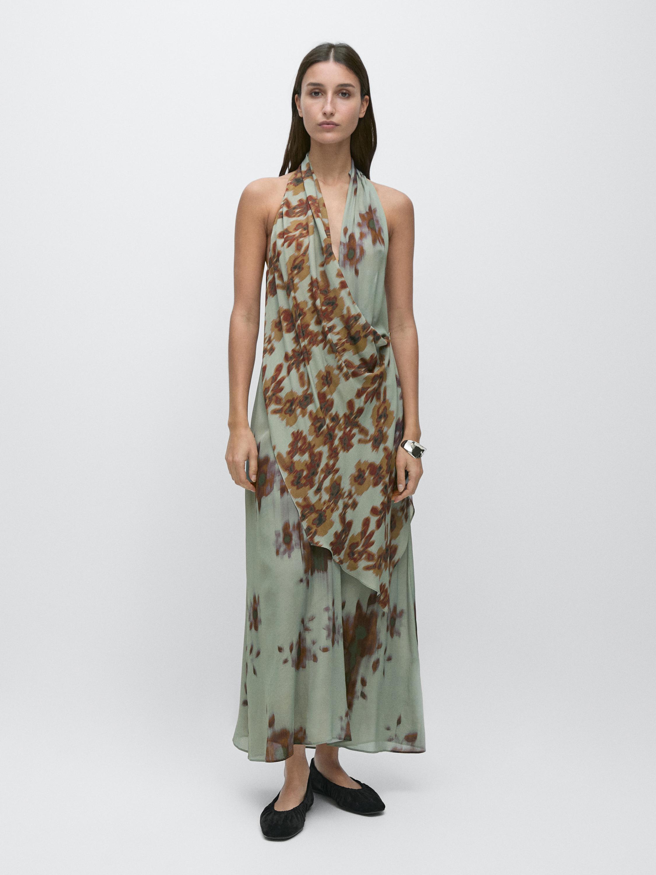 Printed halter midi dress
