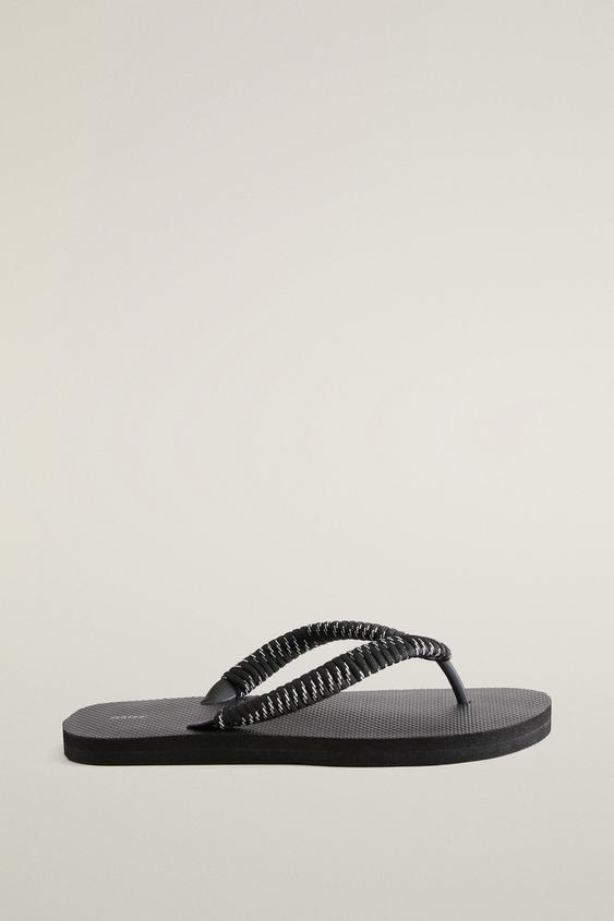 CORD TOE DIVIDER SANDALS - Black by Zara - Image 0