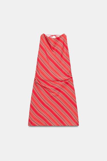 ROBE HALTER DRAPÉE À RAYURES - Rouges de Zara - Image 6