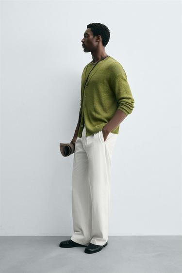 GILET AVEC LIN - Vert olive de Zara - Image 3