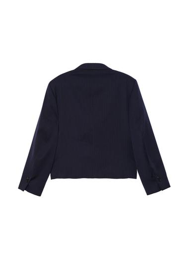 CROPPED FIT PINSTRIPE BLAZER - Navy blue by Zara - Image 3