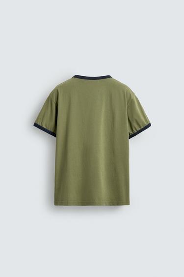 CONTRAST RIB WASHED-PRINT T-SHIRT - Khaki by Zara - Image 7