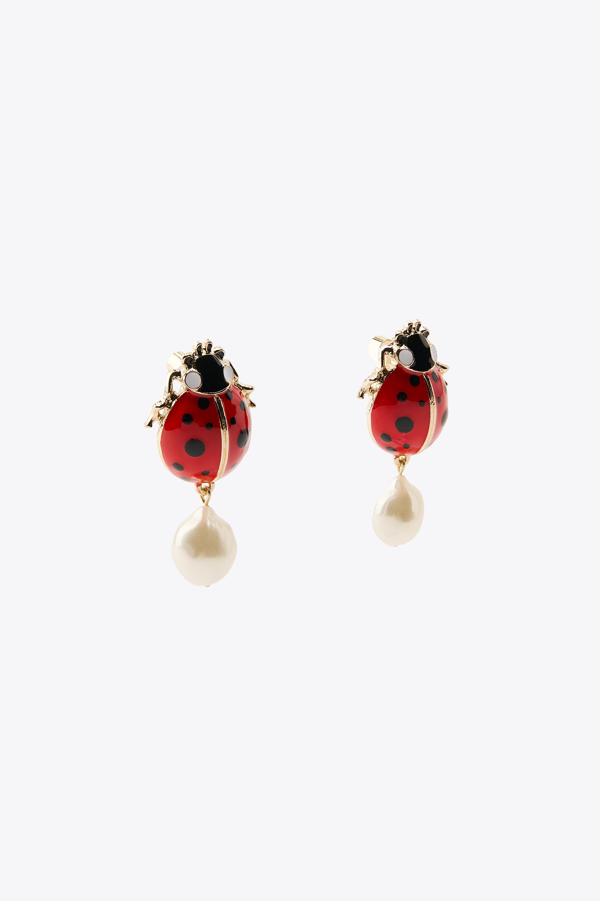 てんとう虫フェイクパールピアス - レッド | ZARA Japan / 日本