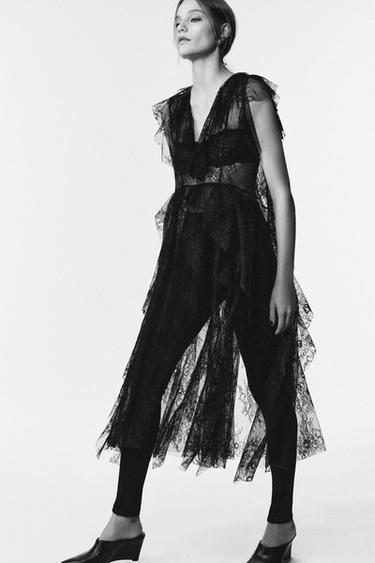 Zara LIMITED EDITION KNIT LEGGINGS - Black