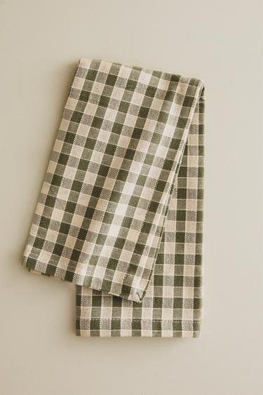 Zara PACK OF CHECK NAPKINS WITH TOPSTITCHING (PACK OF 2) - Green