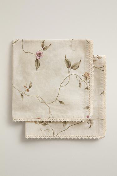 PACK SERVILLETA PRINT FLORAL Y PUNTILLA (PACK DE 2) - Beige de Zara
