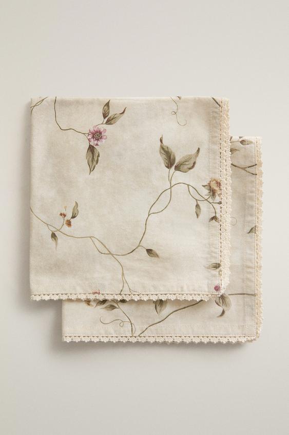 PACK SERVILLETA PRINT FLORAL Y PUNTILLA (PACK DE 2) - Beige de Zara - Imagen 0