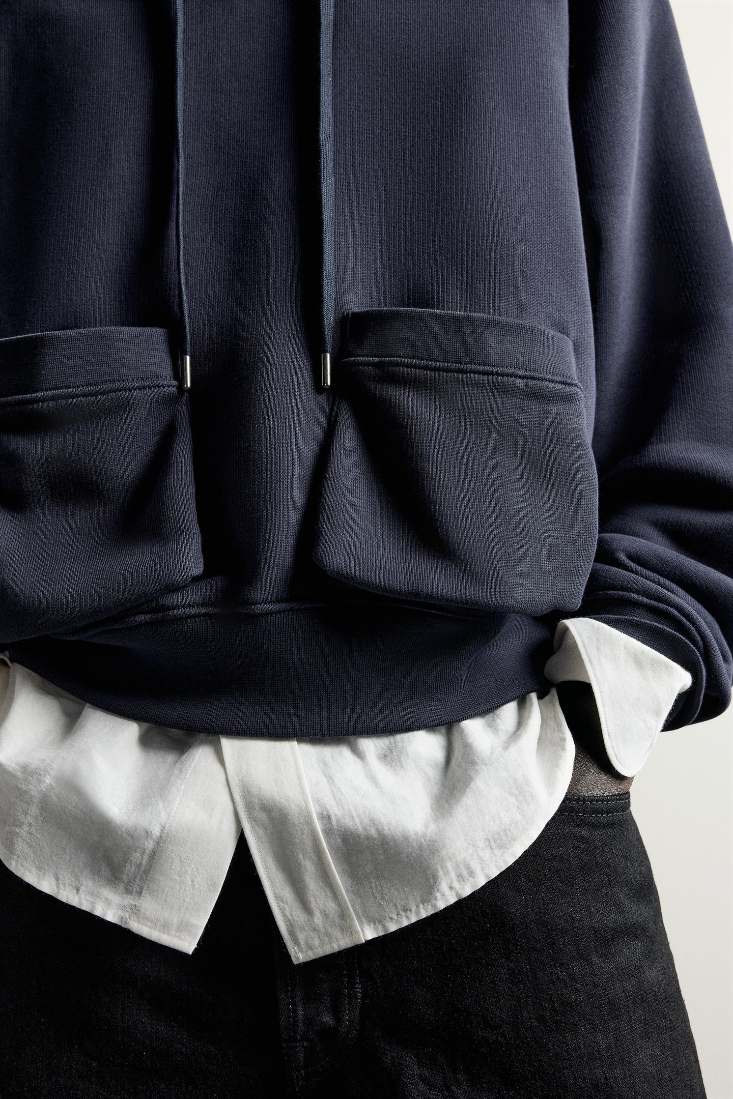 Мужское худи Zara Relaxed Fit Pocket, цвет: Тёмно-синий — фото 6