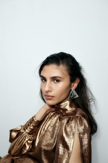 HIGH NECK PUFF SLEEVE BLOUSE - Black gold by Zara