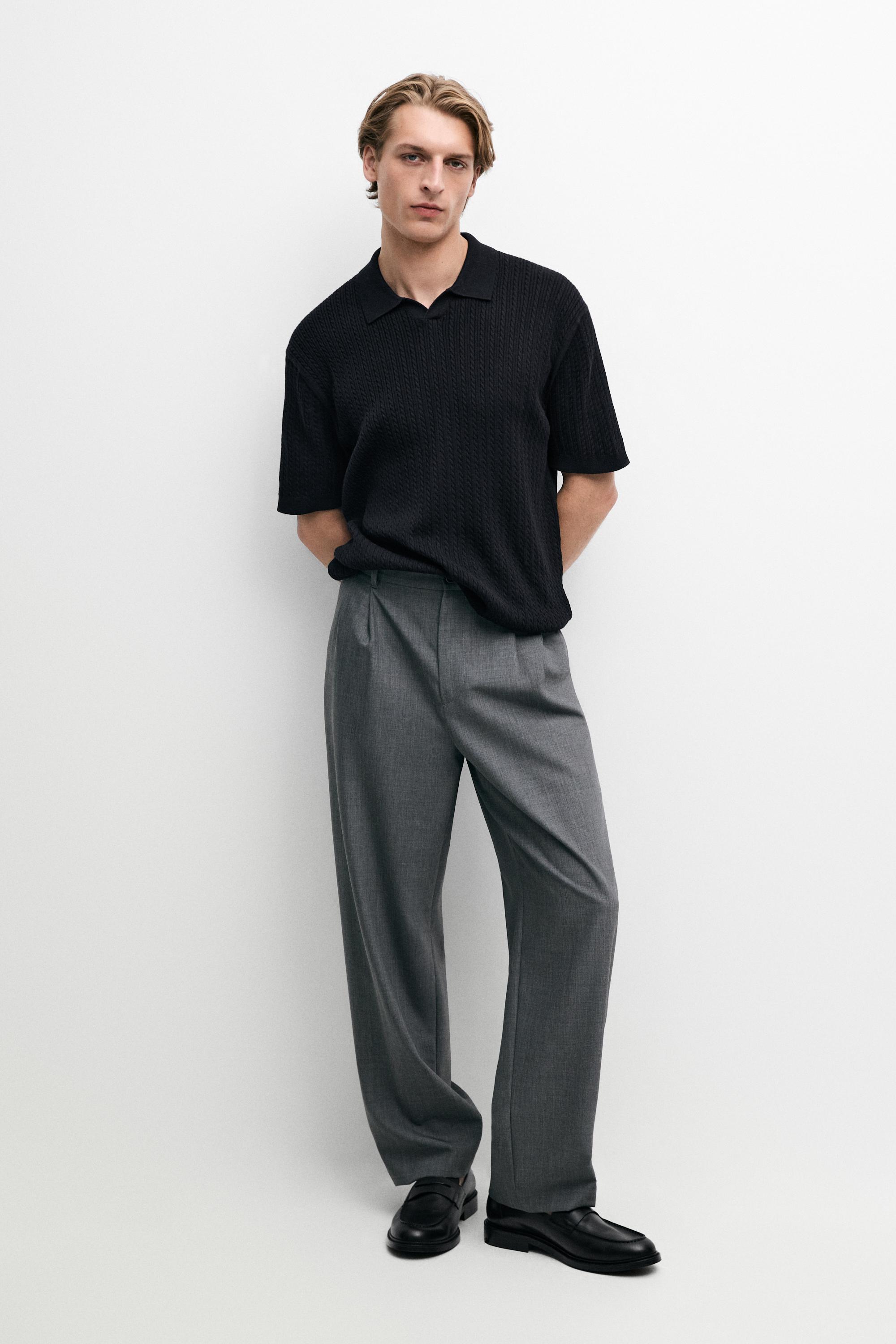 100% cotton cable-knit polo sweater — Navy blue