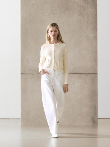 Zara 100% cotton knit cardigan - Oyster-white