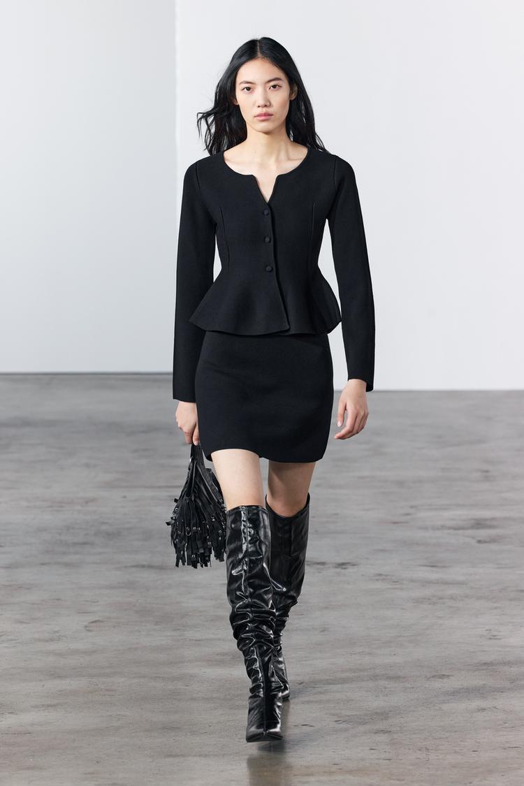 Chaqueta Vestido Peplum Zara ZARA BLACK FAUX LEATHER PEPLUM BIKER