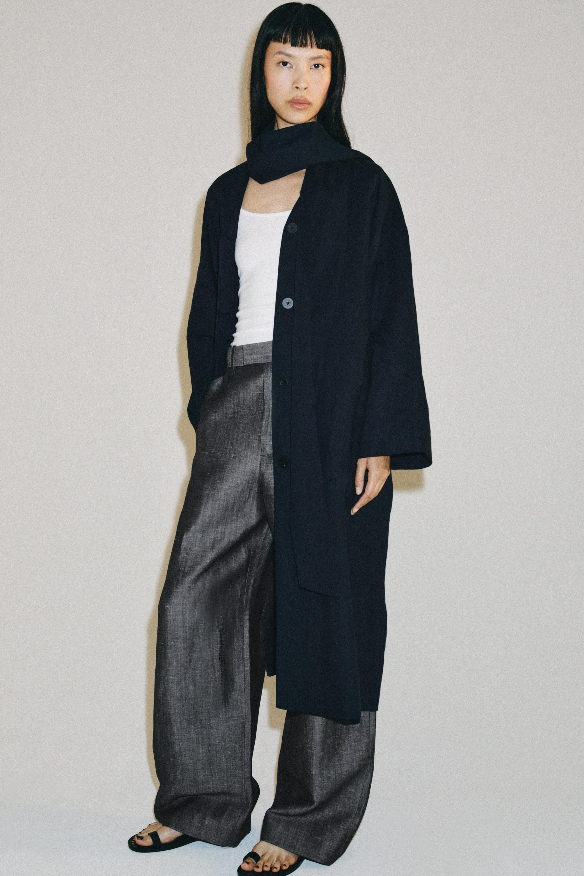 OVERSIZED LINEN BLEND COAT ZW COLLECTION - Navy blue | ZARA United