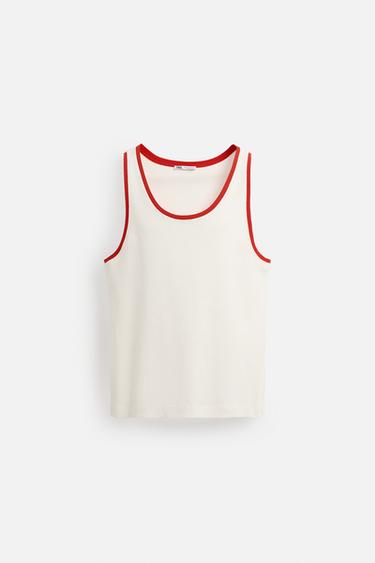 T-SHIRT DÉBARDEUR CÔTELÉ CONTRASTE - Blanc cassé de Zara - Image 6