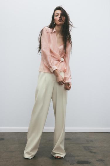 CAMISA CRUZADA APLIQUE DORADO - rosa claro de Zara