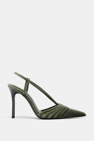 Zara VELVET EFFECT STRAPPY SHOES - Green
