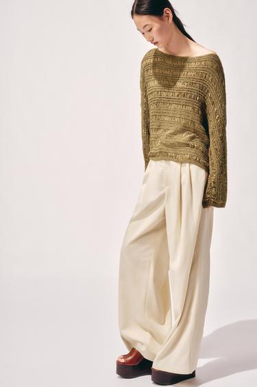 SUÉTER DE TRICÔ COM FITAS - Caqui da Zara