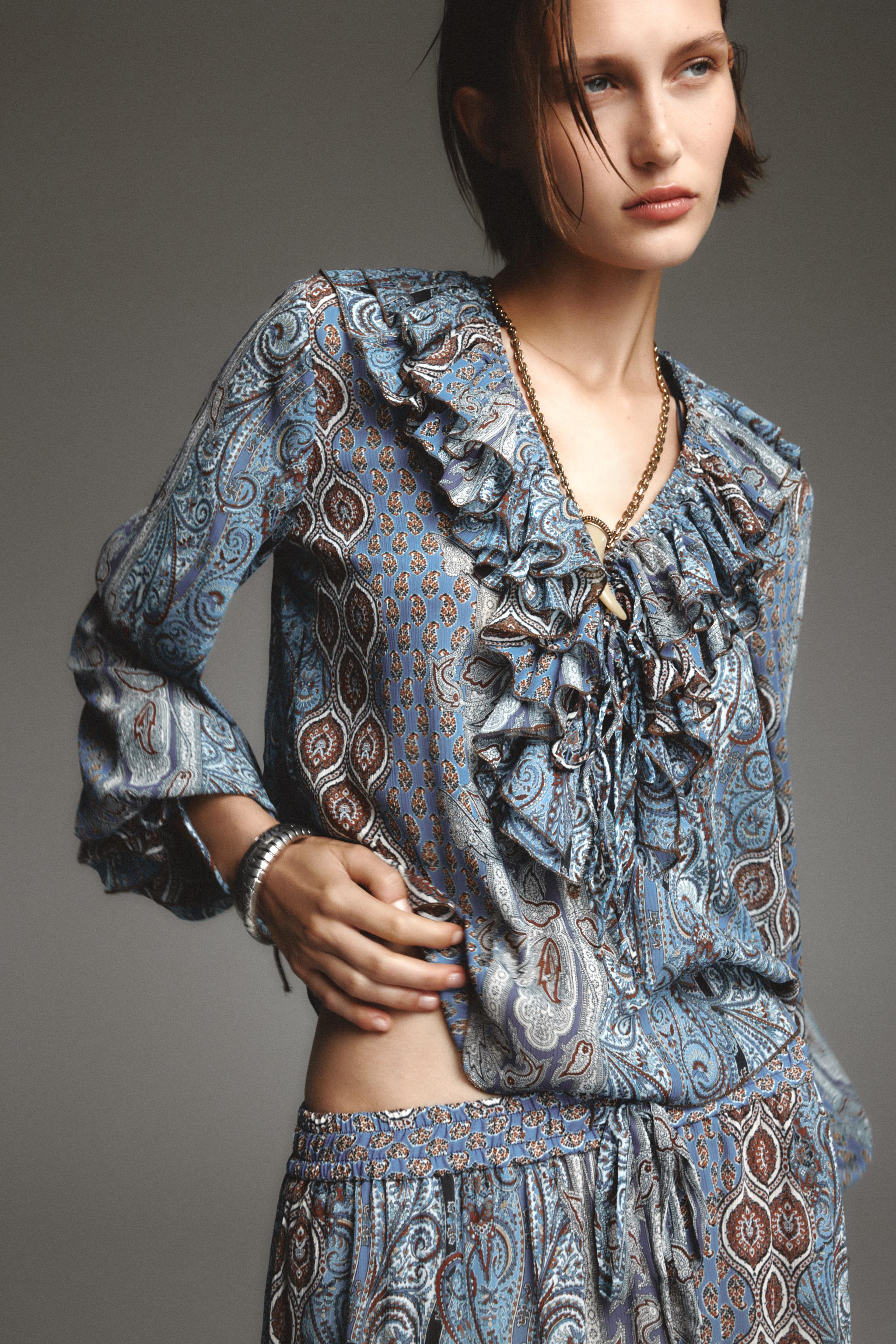 トップス chelly ZW COLLECTION PRINTED RUFFLE SHIRT - Blues | ZARA South Africa