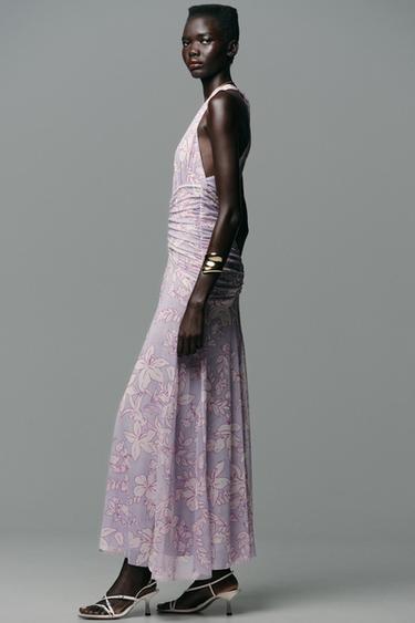 ROBE LONGUE EN TULLE IMPRIMÉ - Lilas de Zara - Image 3