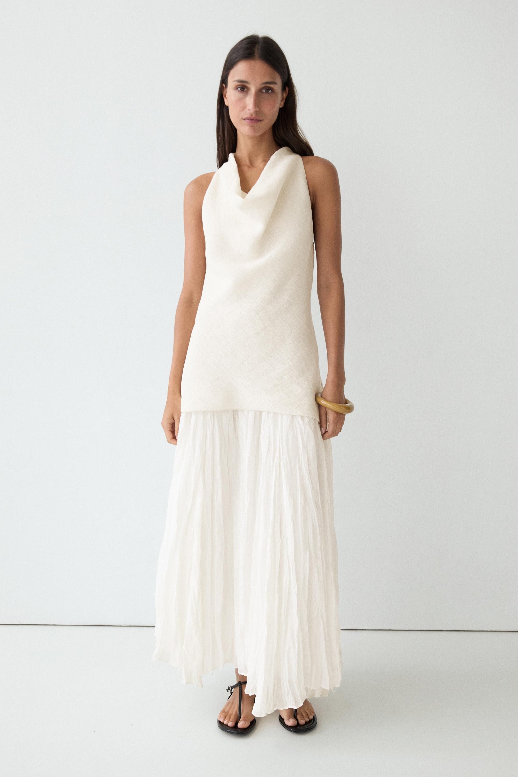 zara draped pleated dress Zara Women Draped Pleated Dress Light Blue 7521/108