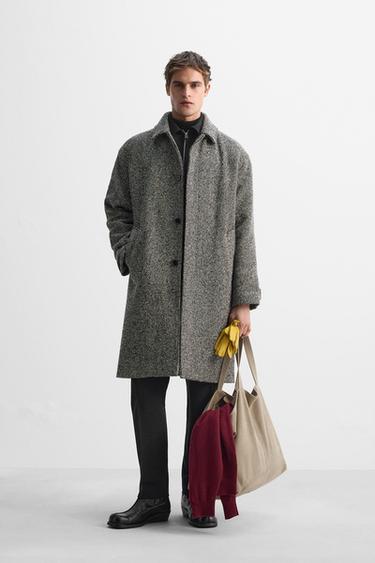 TEXTURED BUTTON-UP COAT - Black / White by Zara