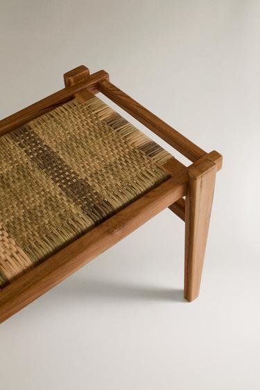 MULTICOLOURED TEAK RATTAN BENCH - Green by Zara - Image 2