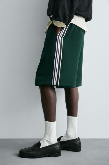 Zara CONTRAST STRIPE SHORTS - Green