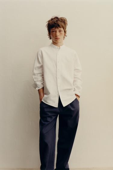 РУБАШКА-СТОЙКА ИЗ ЛЬНА И ХЛОПКА — БЕЛЫЙ от Zara